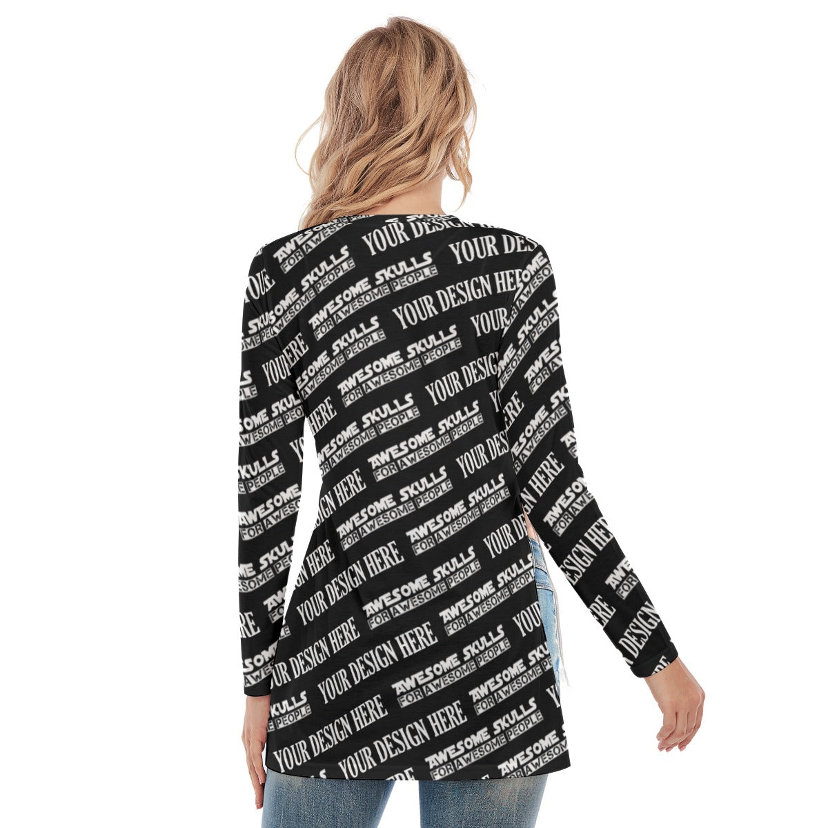 Custom print on demand pod Women's Shirts Side Split Long T-shirt