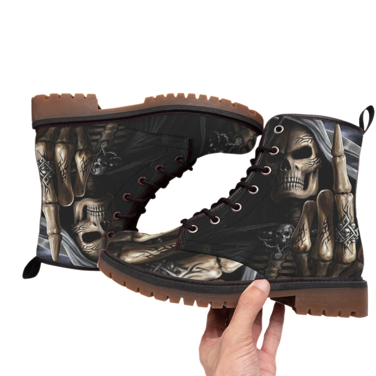 Grim reaper horror skull Halloween Women's Men's Short Boots, Gothic skull boots shoes for adult