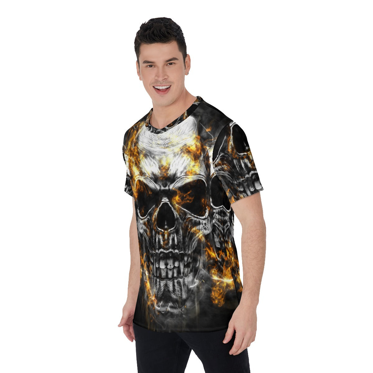 Gothic flaming fire skull Men's O-Neck T-Shirt, Grim reaper skull shirt, skull t-shirt