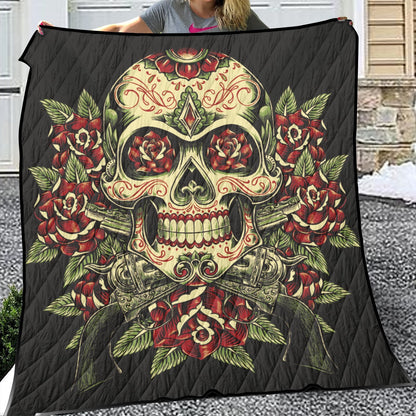 Day of the dead sugar skull Household Lightweight & Breathable Quilt, Skeleton halloween blanket