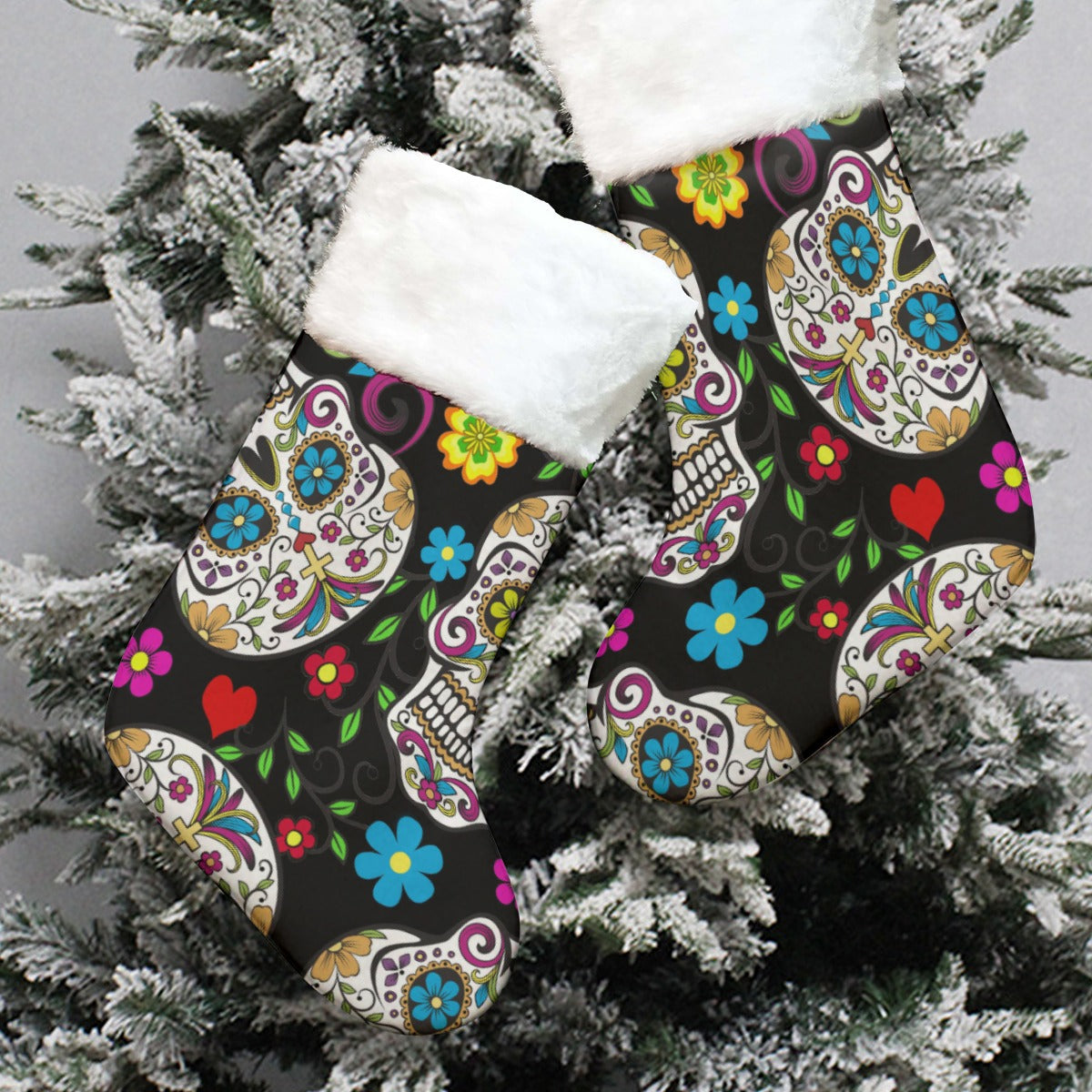 Sugar skull All-Over Print Christmas Socks, Day of the dead Xmas socks stocking