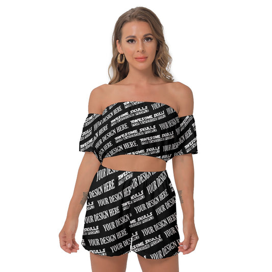 Custom Print on demand POD women's suit Off-Shoulder T-Shirt Shorts Suit