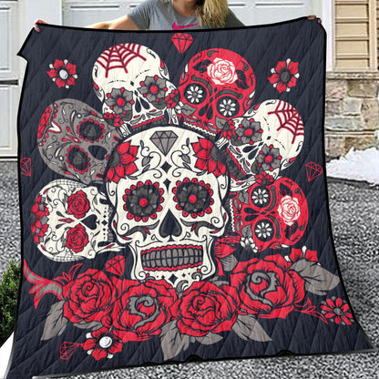 Floral rose sugar skull day of the dead Household Lightweight & Breathable Quilt