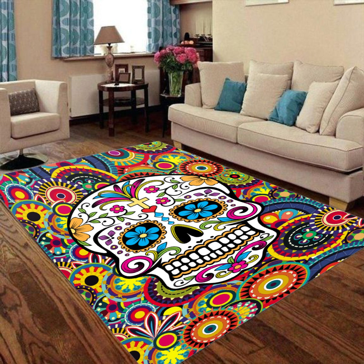 Sugar skull pattern Day of the dead Foldable Rectangular Floor Mat