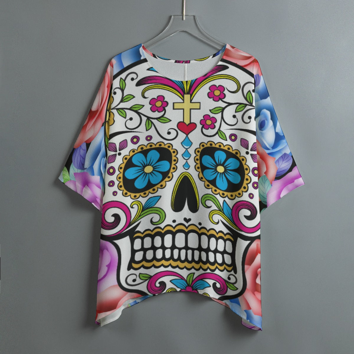 Sugar skull All-Over Print Women's Bat Sleeve Shirt