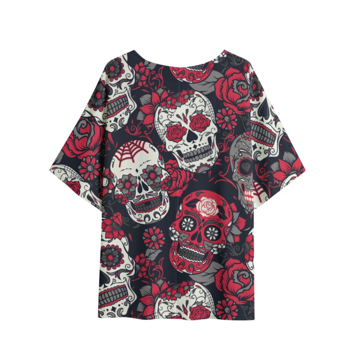 Sugar skull All-Over Print Women's T-shirt with Bat Sleeve