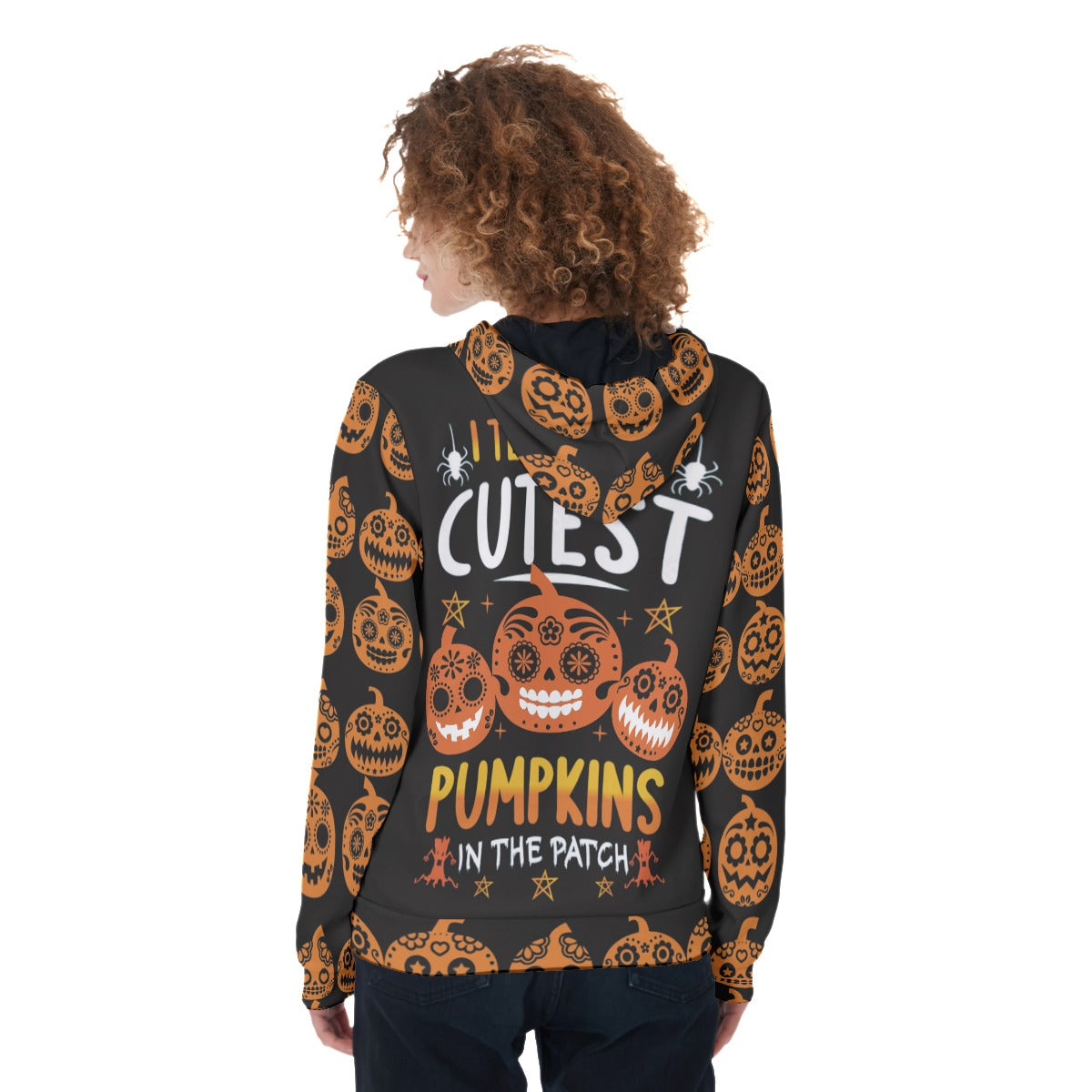 Sugar skull pumpkin Women's Zip Up Hoodie