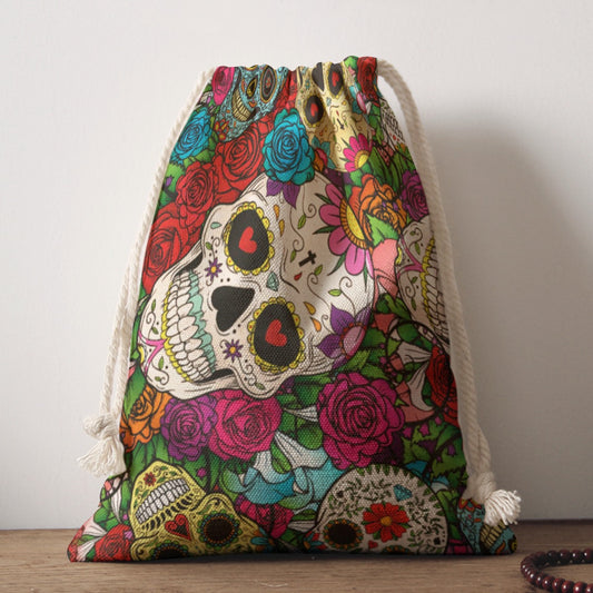 Sugar skull gothic Drawstring Bag, Dia de los muertos calaveras mexican skull backpack handbag