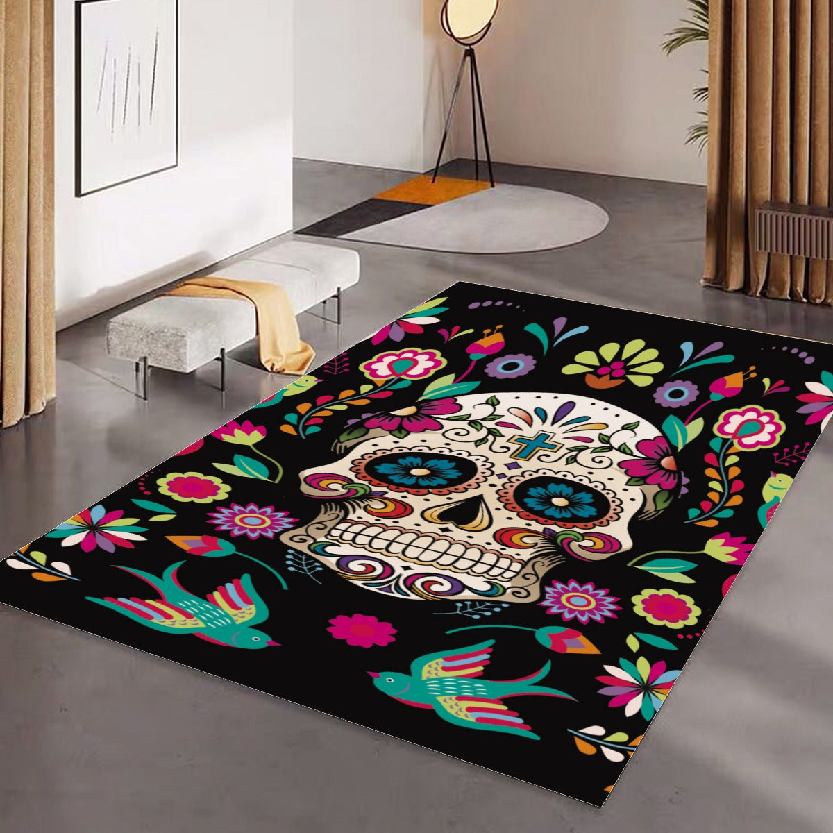 Mexican skull sugar skull pattern Foldable Rectangular Floor Mat