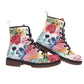 Floral rose skull Men's Martin Short Boots, Halloween Christmas boots shoes skeleton shoes