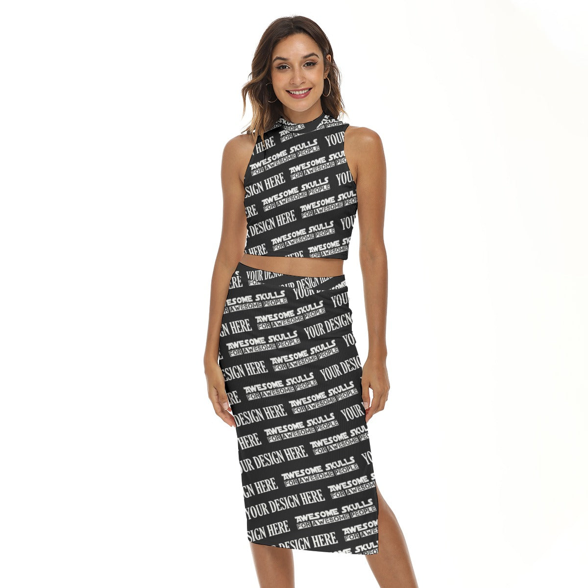 Custom Print on demand POD women's suit Tank Top & Split High Skirt Set