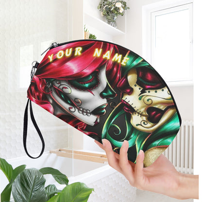 Sugar skull Custom Name Curved Cosmetic Bags