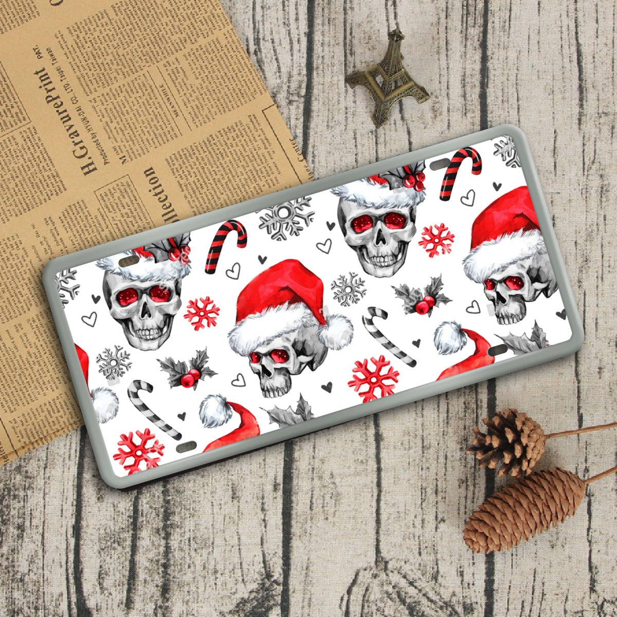 Skull santa claus license plate, gothic Vintage License Plate Decoration Painting