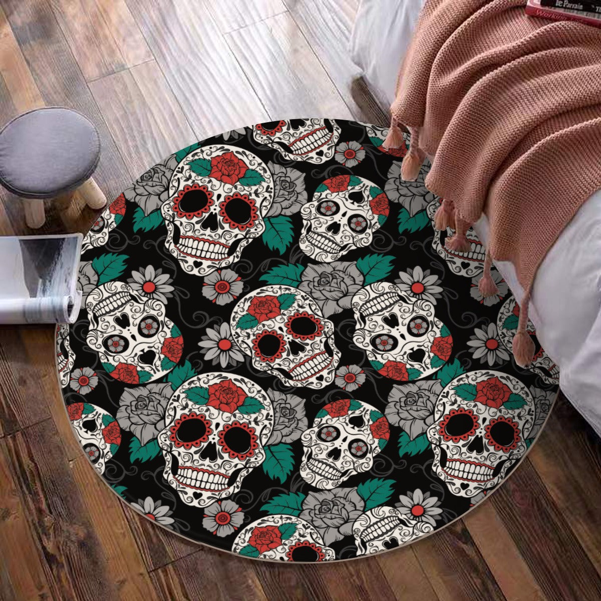 Floral sugar skull pattern Foldable round mat