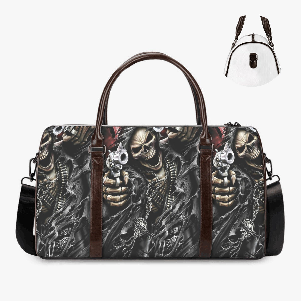 Halloween duffel bag, biker skull duffel bag, skull weekender bags, gothic skull travel bag