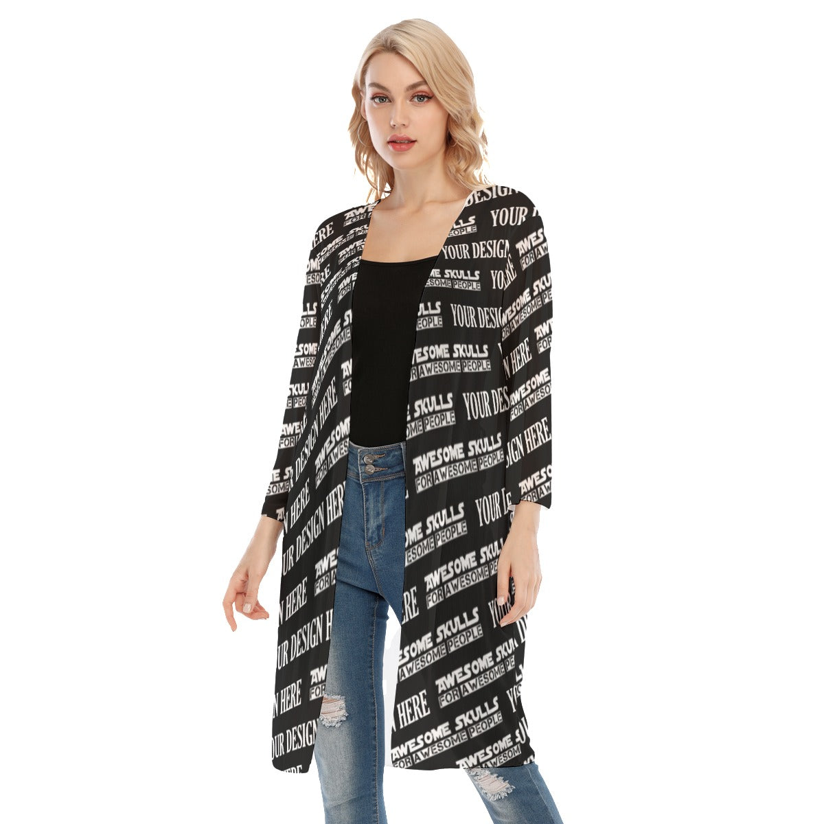 Custom Print on demand POD women's Knitwear & Cardigan V-neck Mesh Cardigan