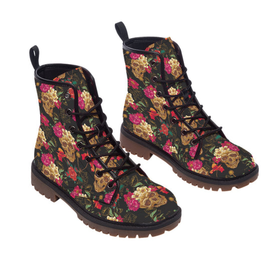 Floral rose skull Boots, Day of the dead skull shoes boots sneakers, Halloween shoes boots