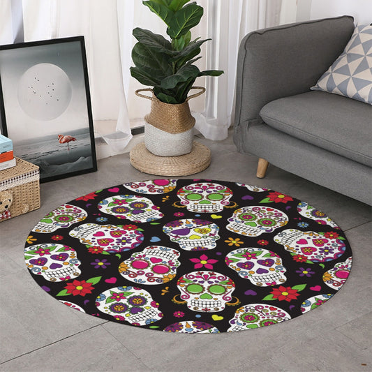 Day of the dead Thicken foldable door mat, Sugar skull rounded carpet rug mat