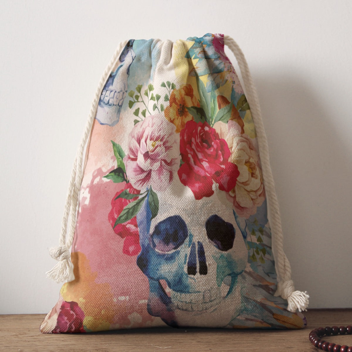 Floral skull Drawstring Bag, Sugar skull Bag Shoulder bag