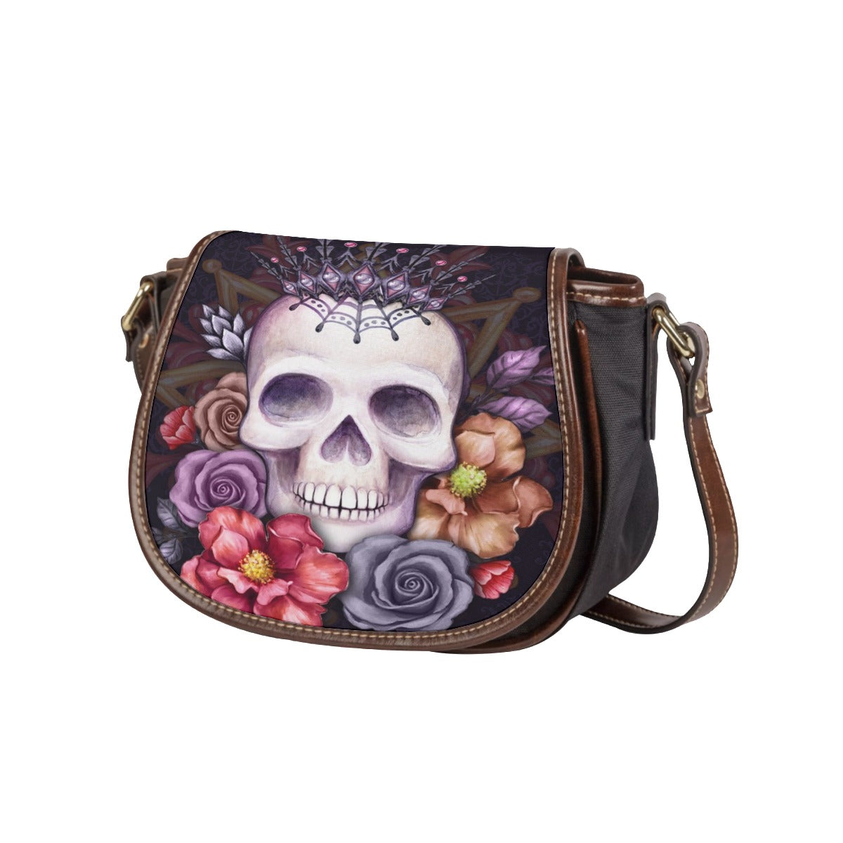 Gothic floral skull Tambourin Bag With Single Strap