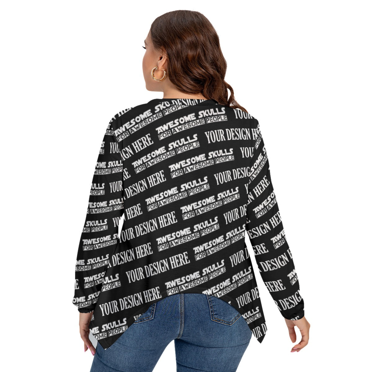 Custom print on demand pod Women's Shirts T-shirt With Asymmetrical Hem(Plus Size)