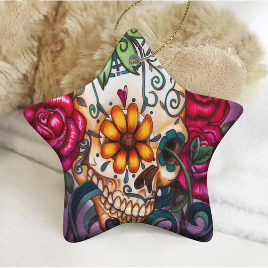 Sugar skull day of the dead Pentagram Shape Christmas Ceramic Pendant