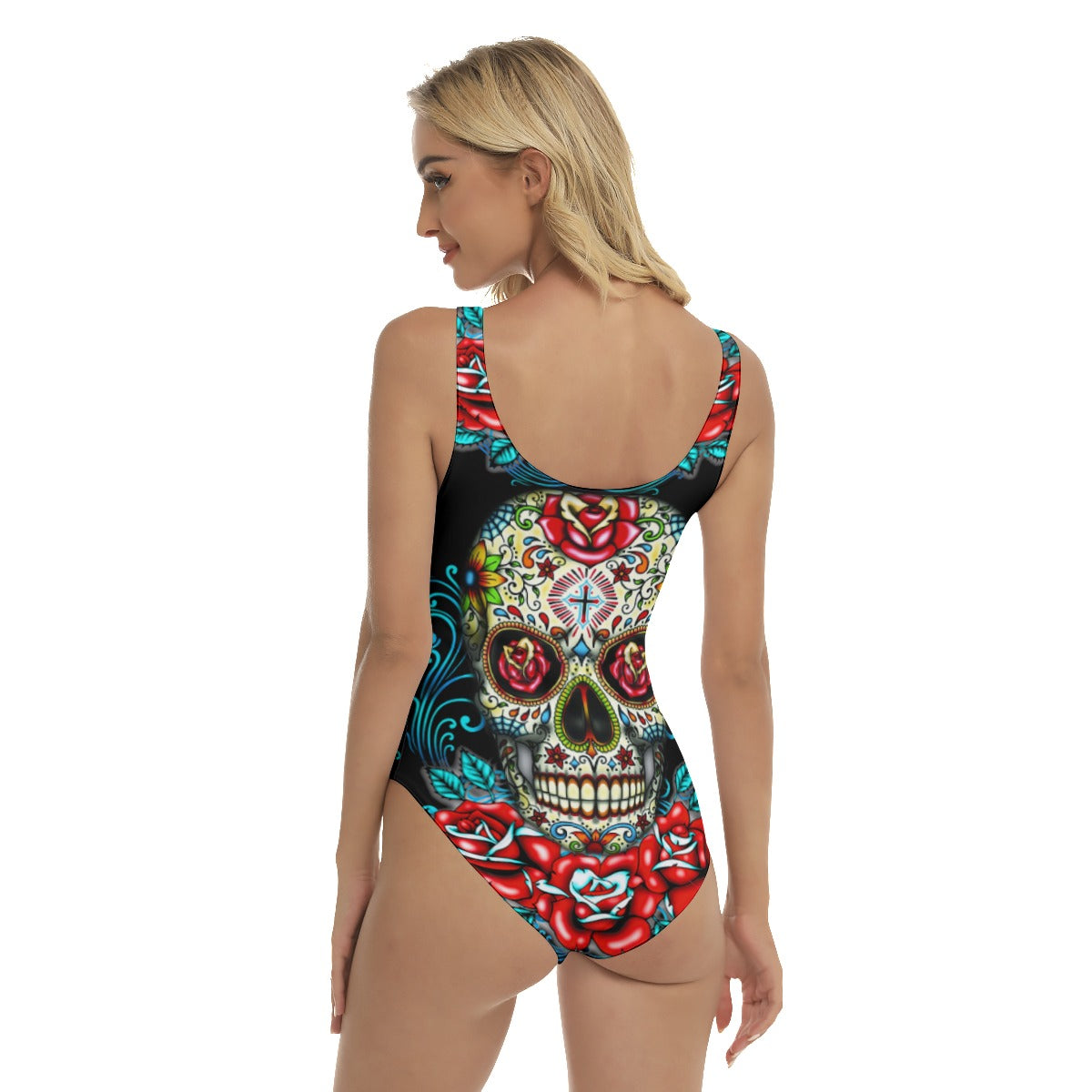 Floral sugar skull Women's One-piece Swimsuit, Day of the dead swimsuit