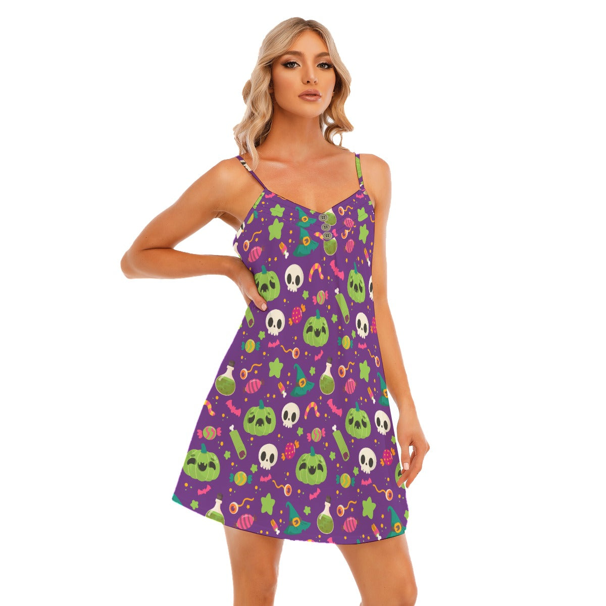 Gothic Halloween Pumpkin Womem's V-neck Sleeveless Cami Dress