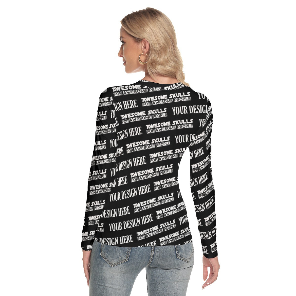 Custom print on demand pod Women's Shirts V-Neck Long Sleeves T-Shirt