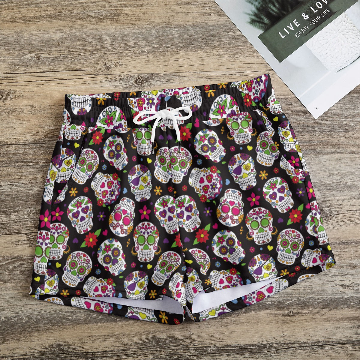 Day of the dead sugar skull Women's Casual Shorts, Calaveras mexican skull shorts