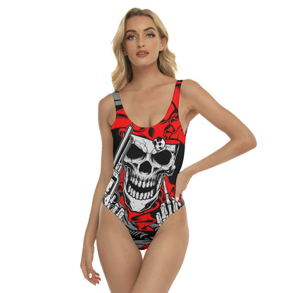 Skull Halloween Women's One-piece Swimsuit, Gothic skull swimsuit, skeleton swimsuit