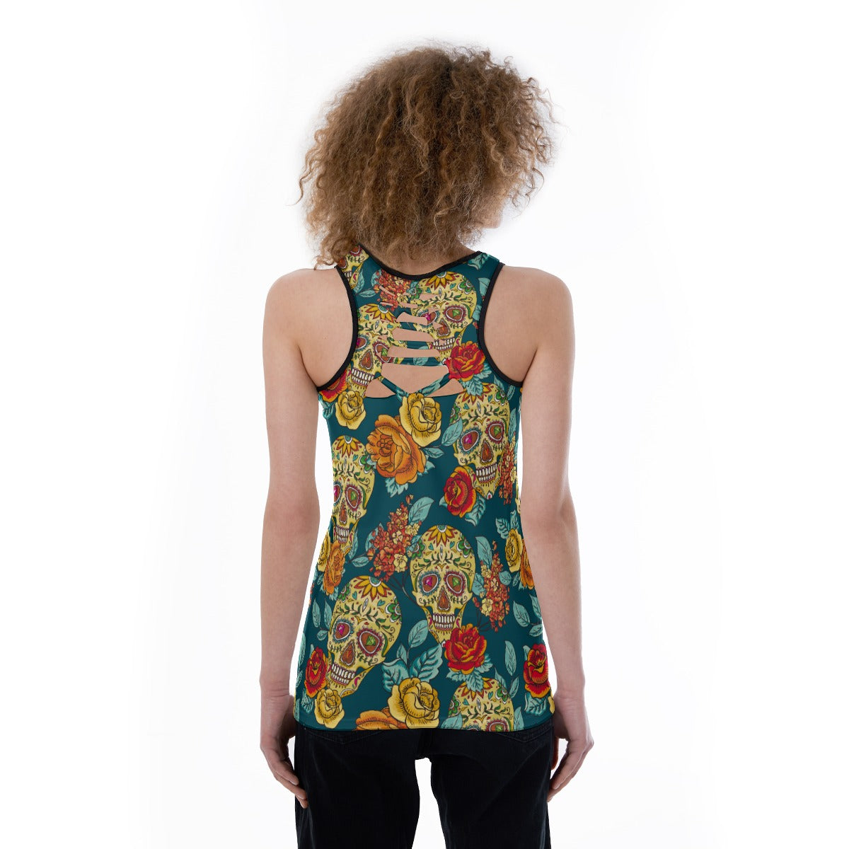 Sugar skull Women's Back Hollow Tank Top, Calavera skeleton tank top, sugar skull shirt