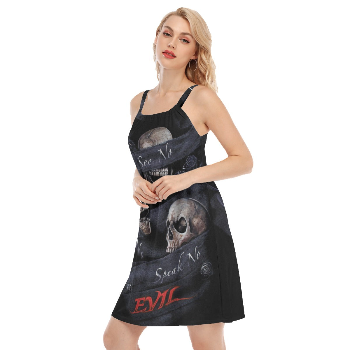 No see no hear no speak evils Women's Sleeveless Cami Dress, skeleton skull dress, skull shirt