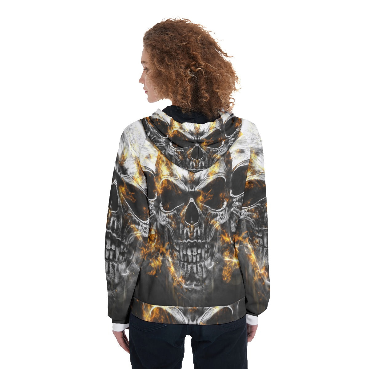 Flaming skull All-Over Print Women's Raglan Zip Up Hoodie