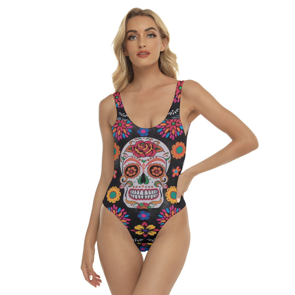 Sugar skull Women's One-piece Swimsuit, Floral skull swimsuit