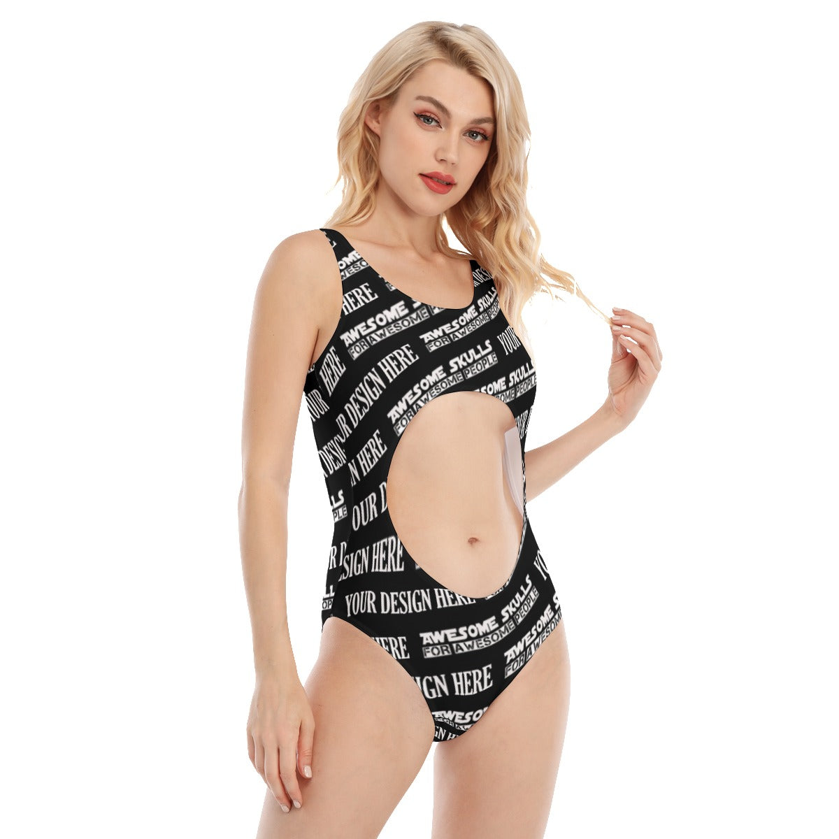 Custom Print on demand POD women's swimsuit Navel Back Hollow One-piece Swimsuit