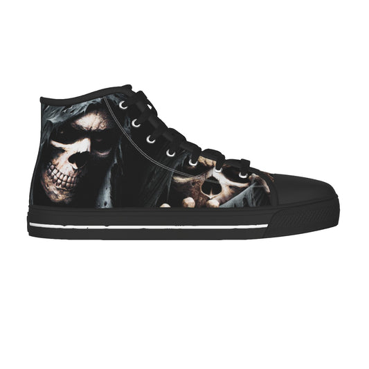Grim reaper skeleton Women's Black Sole Canvas Shoes