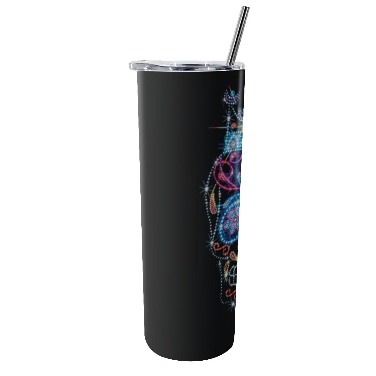 Day of the dead sugar skull Glitter Tumbler With Stainless Steel Straw 20oz