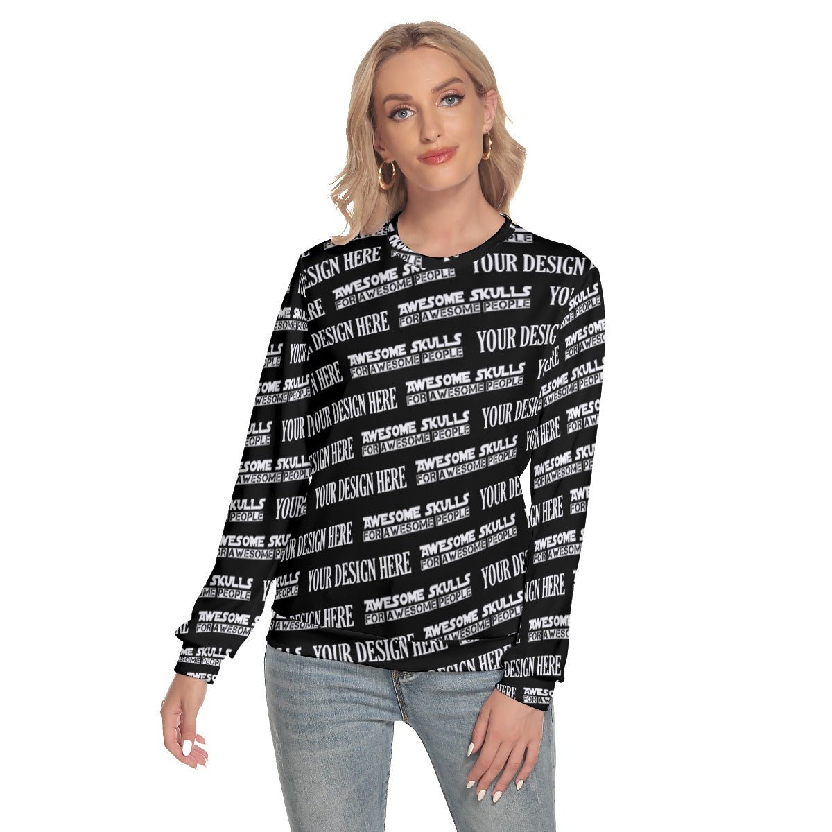 Custom print on demand pod Women's Hoodie Slim Round Neck Sweatshirt
