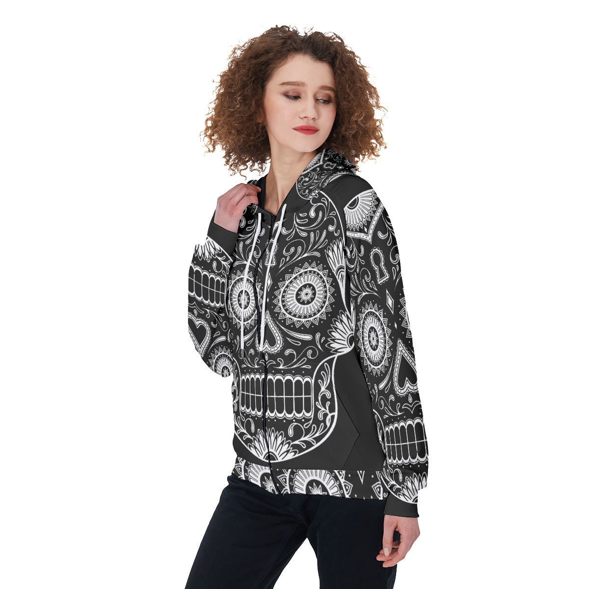 Sugar skull All-Over Print Women's Raglan Zip Up Hoodie