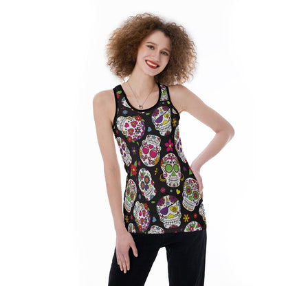 Day of the dead Dia de los muertos skull Women's Back Hollow Tank Top