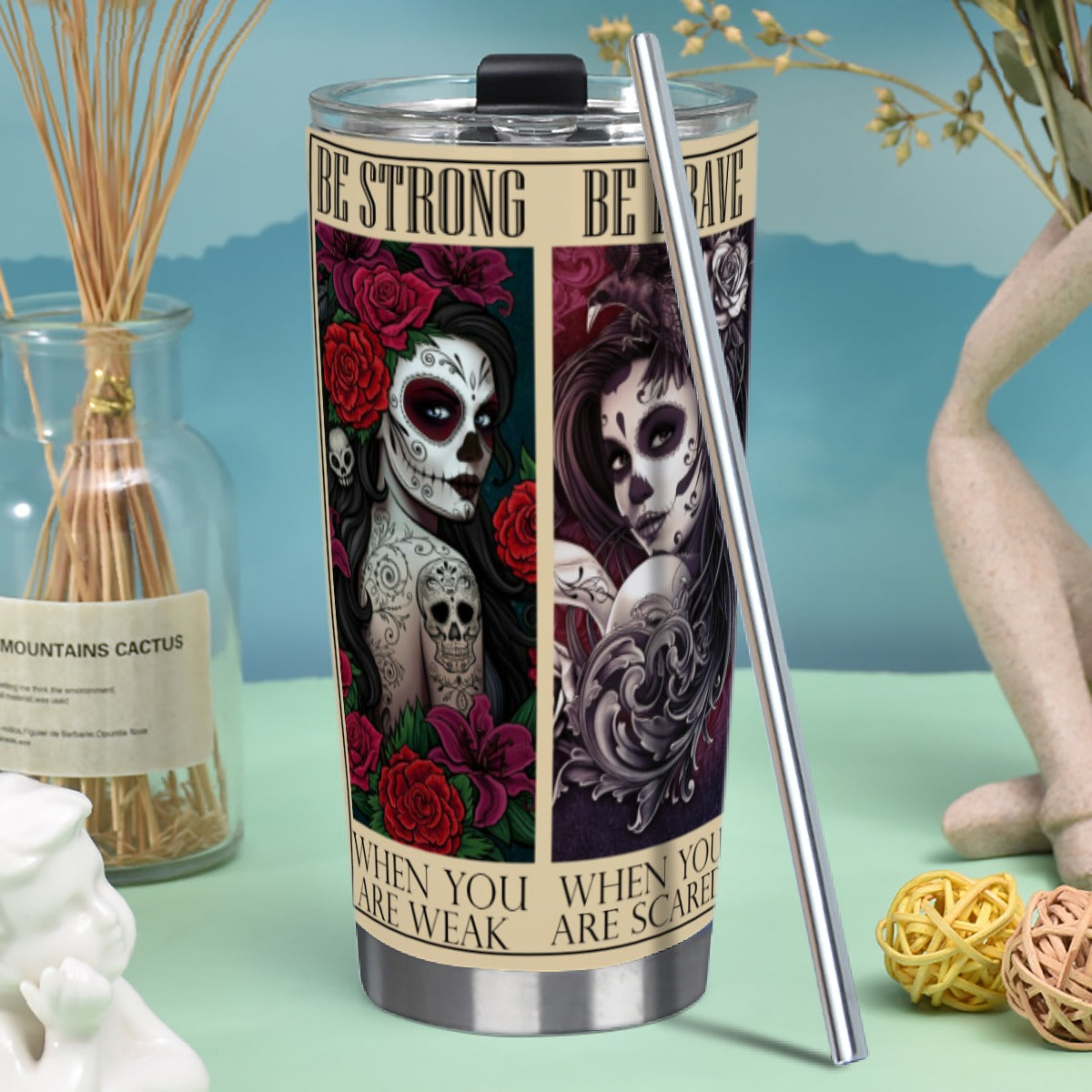 Sugar skull Tumbler 20oz (with Straw)