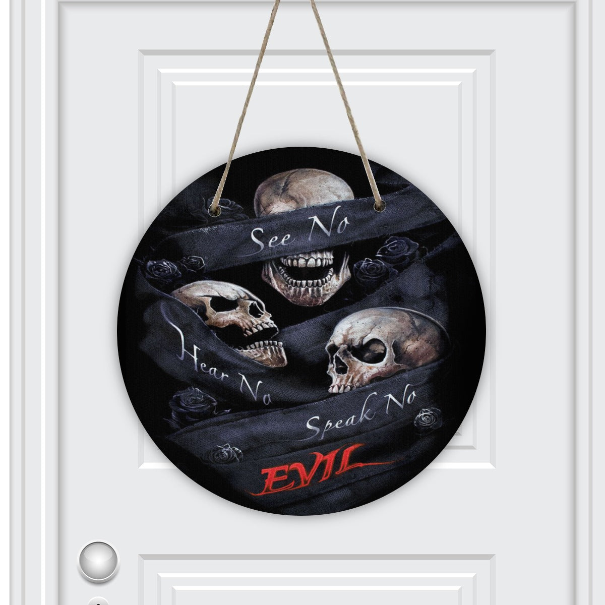 No see no hear no speak evils skull door decoration, skull skeleton Round House Number Door Hanger