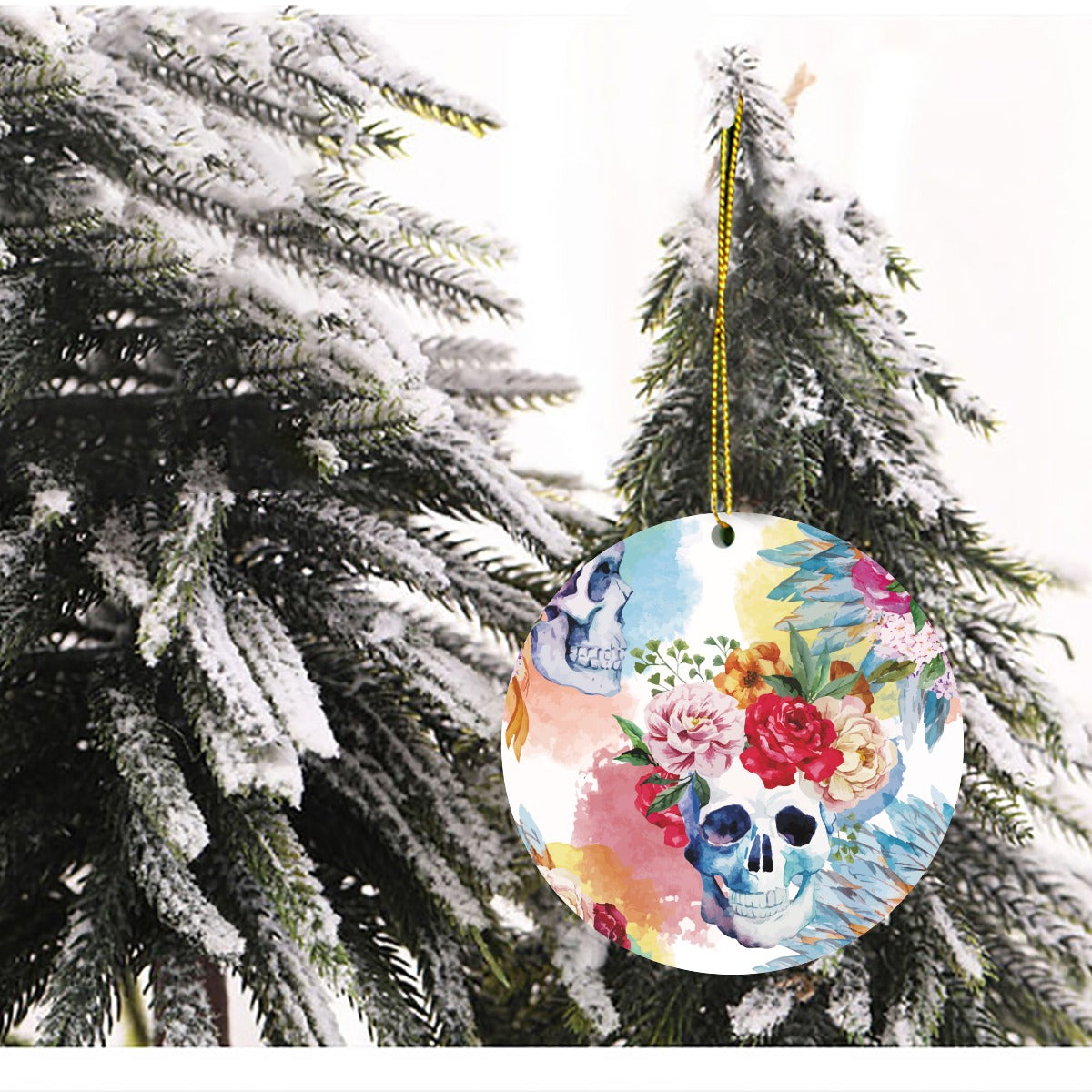 Floral skull Round Christmas Tree Pendant, sugar skull pendant, sugar skull christmas ornament