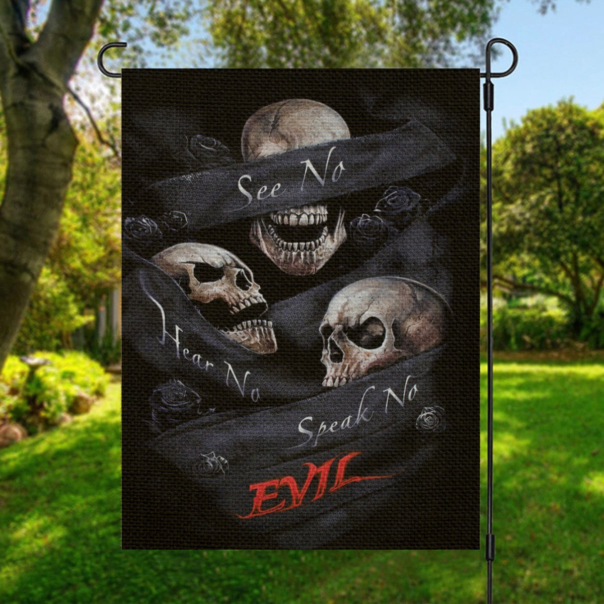 No see no hear no speak evils Flag, Halloween flag, All-Over Print Garden Flag