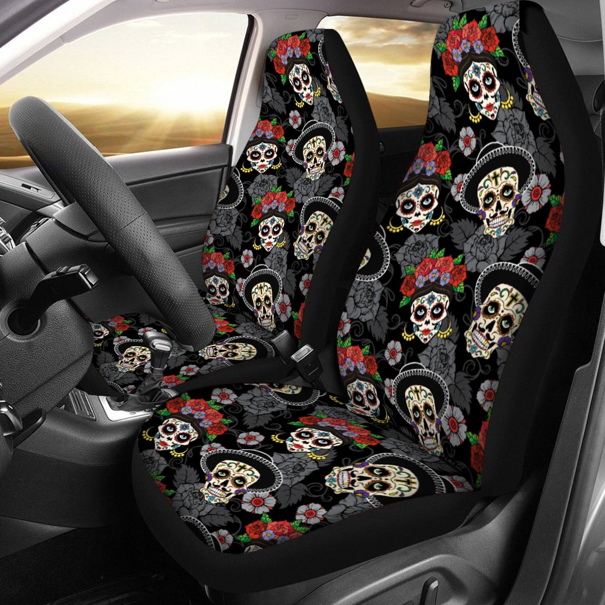 Sugar skull Universal Car Seat Cover With Thickened Back