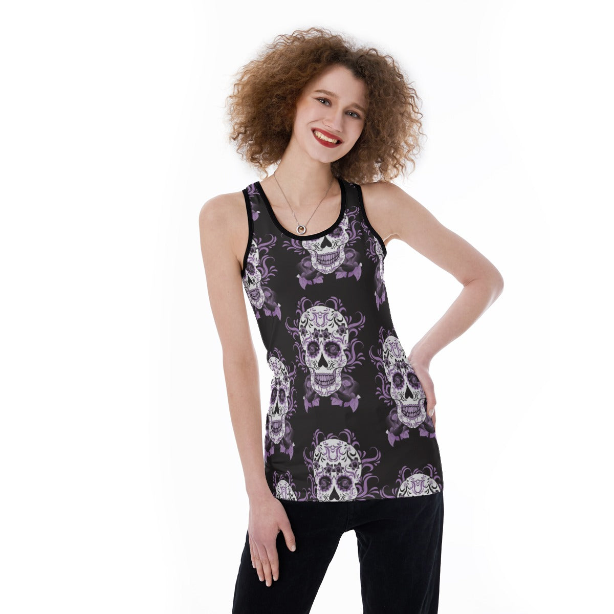 Dia de los muertos skull Women's Back Hollow Tank Top, sugar skull tank top shirt