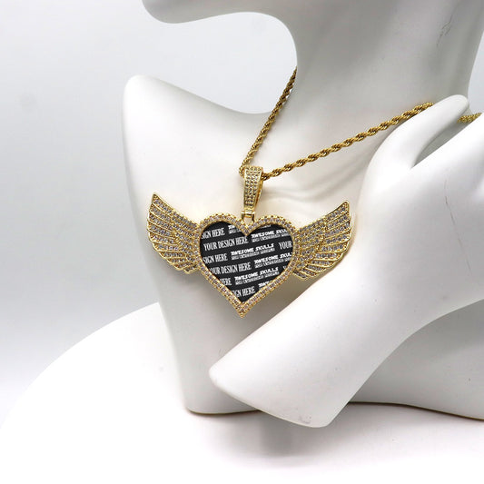 Custom - Heart-shaped Wings Pendant Necklace, Print on demand POD necklace