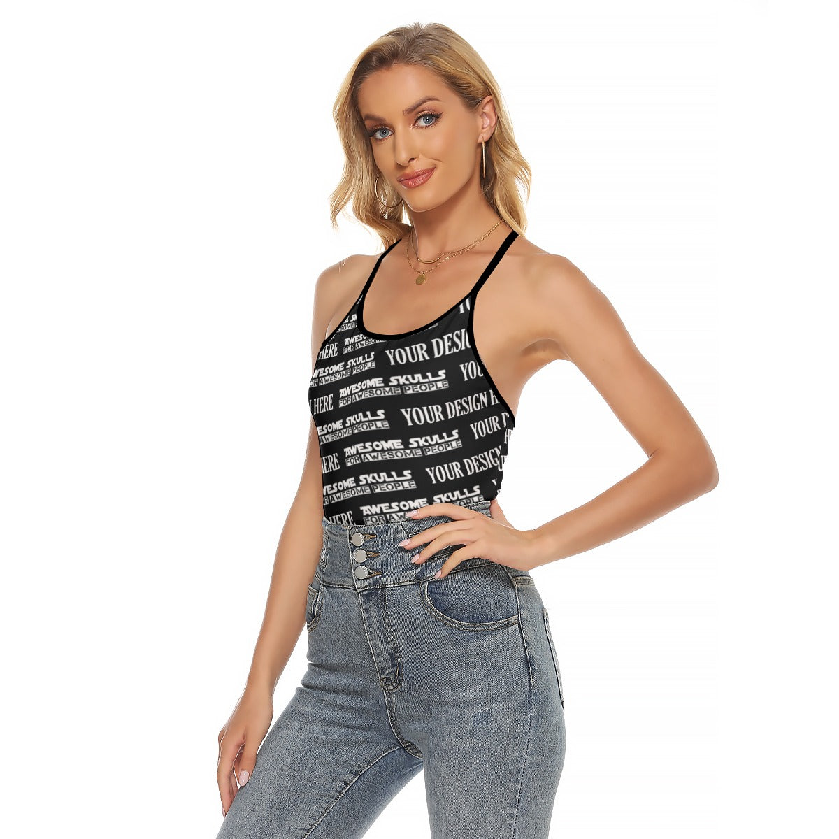 Custom print on demand pod Women's Top Women's Criss-Cross Open Back Tank Top