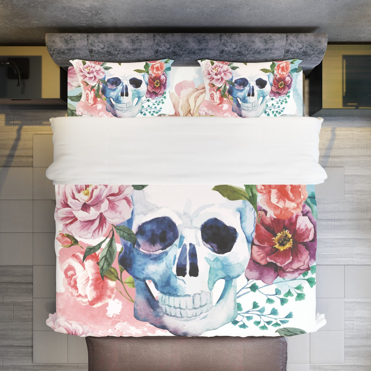 Floral rose skull Four-piece Duvet Cover Set, Sugar skull bedding cover sets